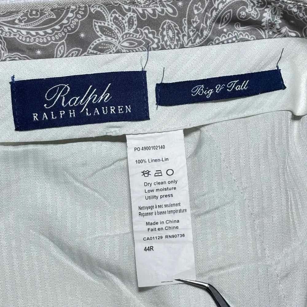 Ralph Ralph Lauren Dress Pants Mens 44R (44x30) 100% Linen Flat Front Beige
